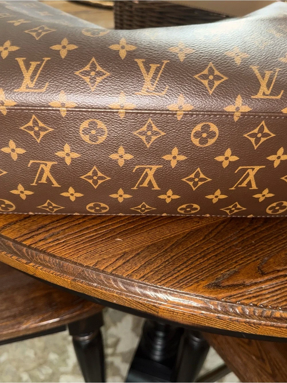 Louis Vuitton Monogram Shoulder Hobo in Brown with Red Trim